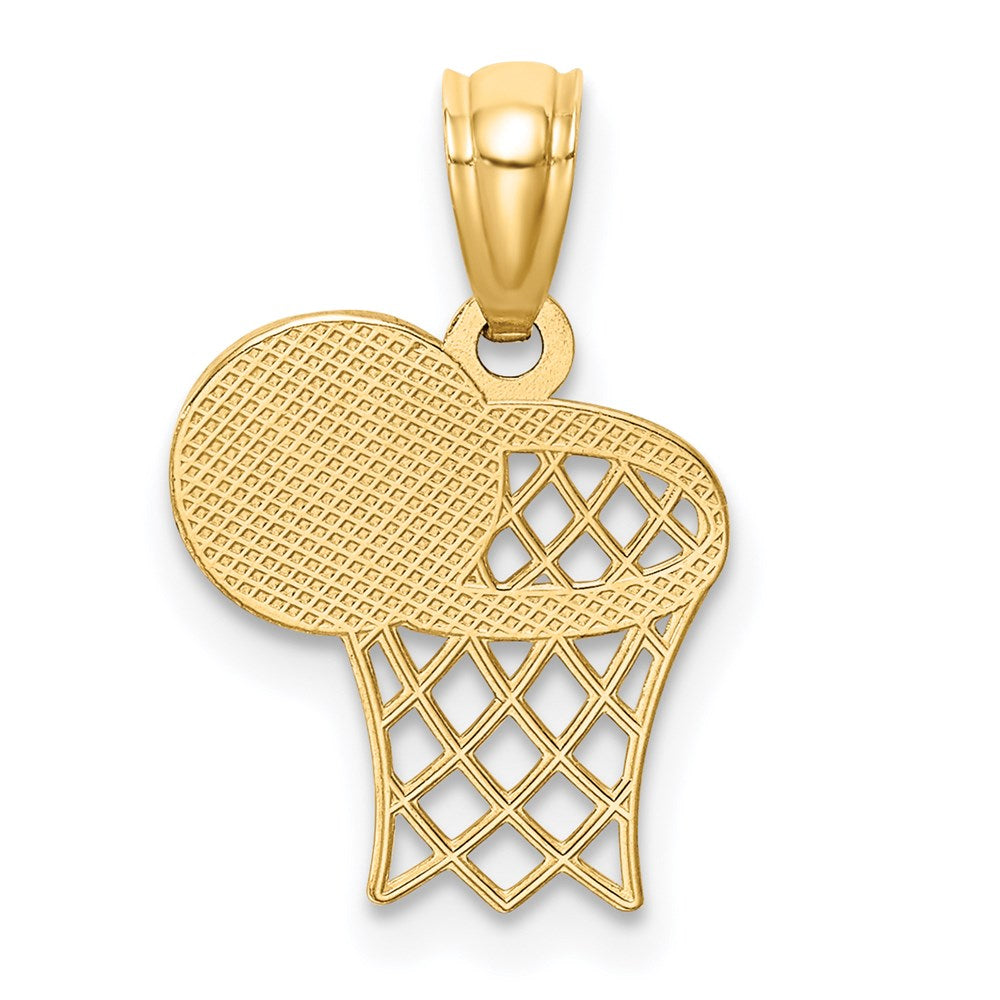 Million Charms 14K Yellow Gold Themed Sports Basketball & Hoop Pendant
