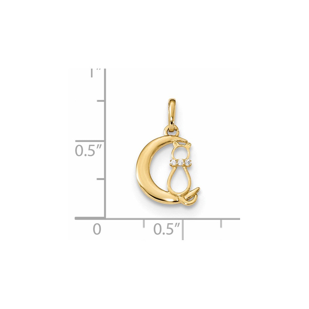 Million Charms 14K Yellow Gold Themed Childrens (Cubic Zirconia) CZ Cat, Moon Pendant