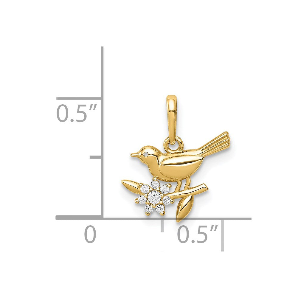Million Charms 14K Yellow Gold Themed Bird On A Branch (Cubic Zirconia) CZ Pendant