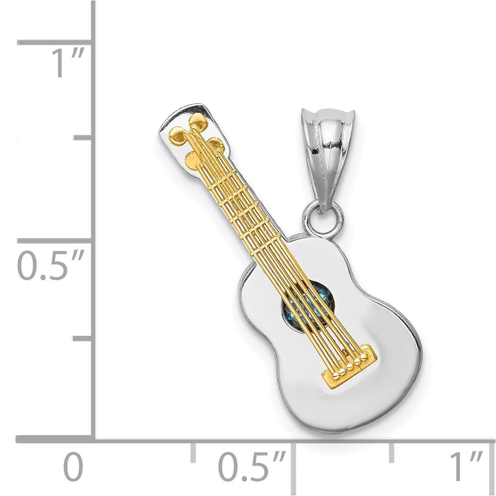 Million Charms 14K Two-Tone Polished With Blue Topaz .35Bt Guitar Pendant