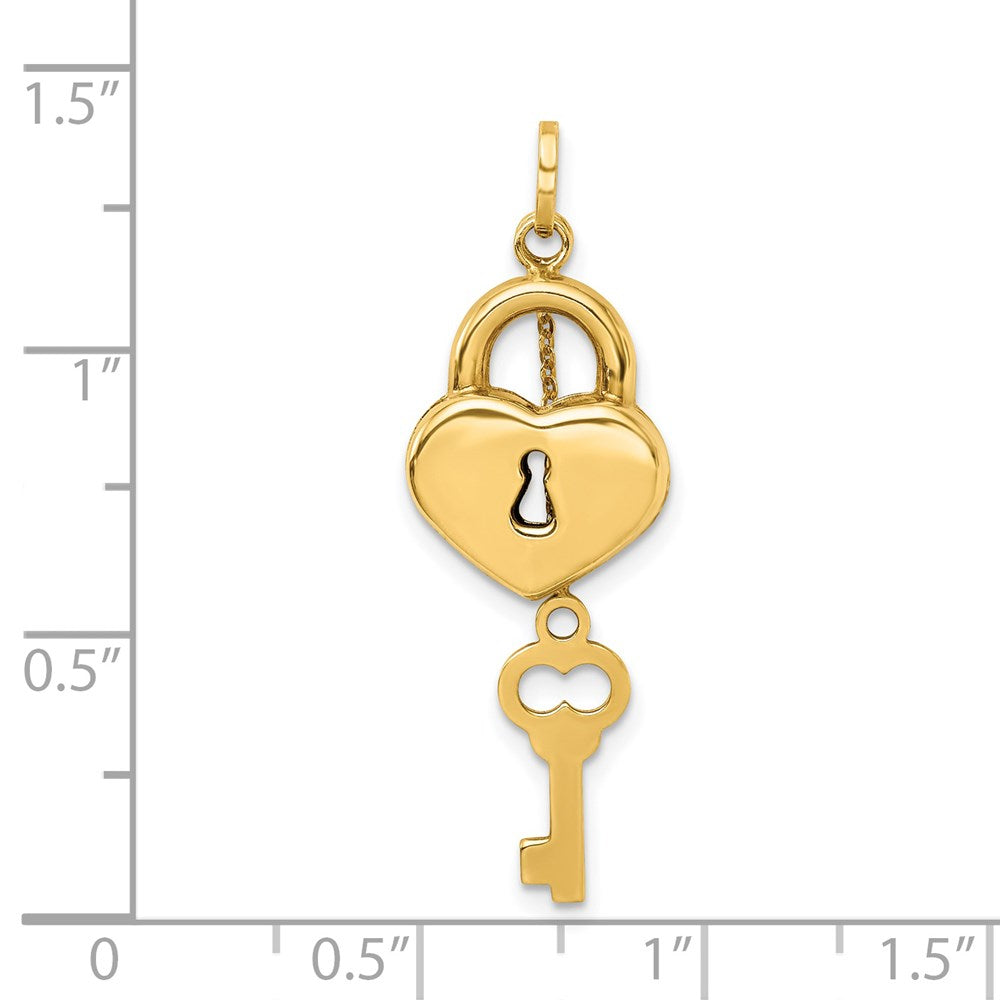 Million Charms 14K Yellow Gold Themed Polished Moveable Key & Lock Charm