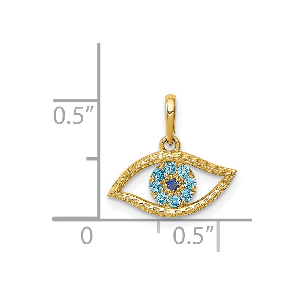 Million Charms 14K Yellow Gold Themed Blue (Cubic Zirconia) CZ Eye Pendant