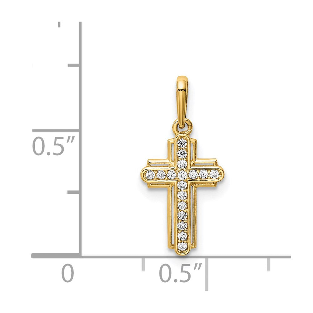 Million Charms 14K Yellow Gold Themed Relgious Cross (Cubic Zirconia) CZ Pendant