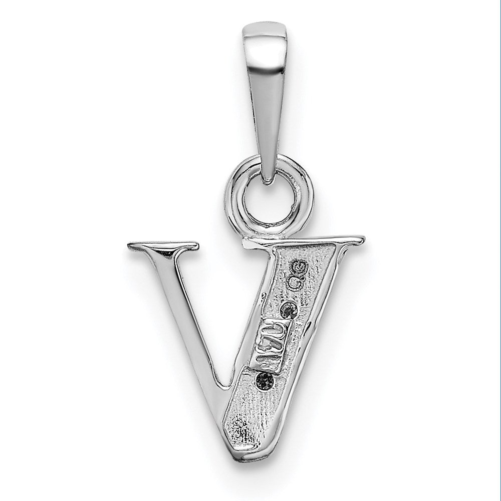 Million Charms 14K White Gold Themed Polished .01Ct Diamond Alphabet Letter Initial V Charm