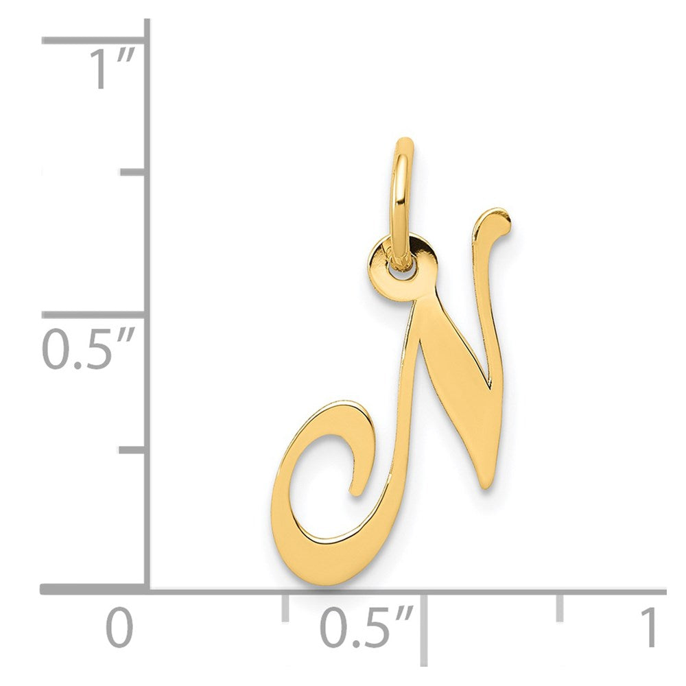 Million Charms 14K Yellow Gold Themed Small Fancy Script Alphabet Letter Initial N Charm