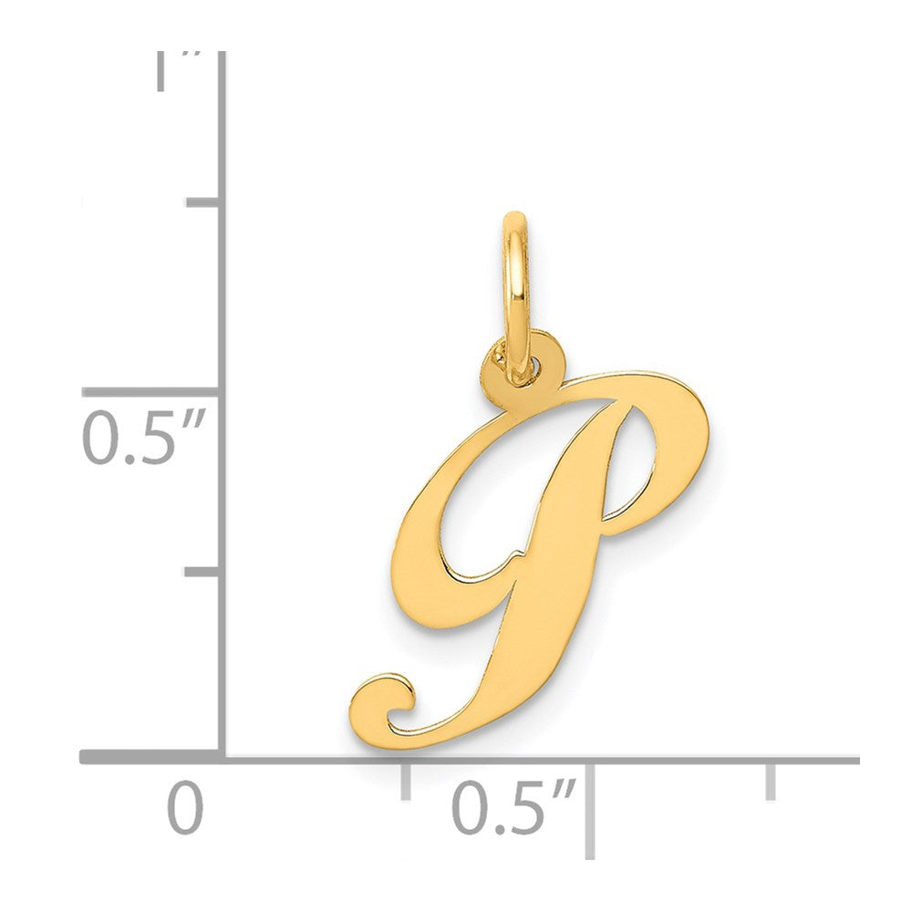 Million Charms 14K Yellow Gold Themed Small Fancy Script Alphabet Letter Initial P Charm