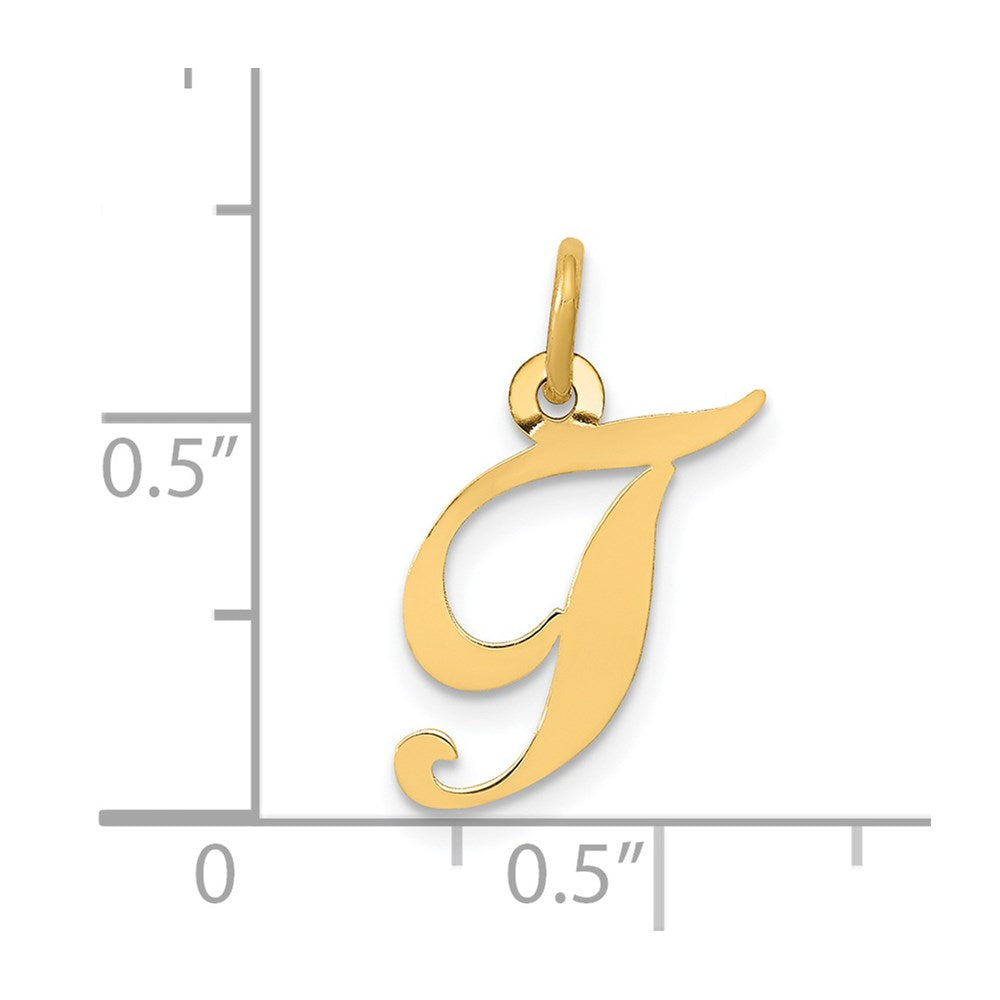 Million Charms 14K Yellow Gold Themed Small Fancy Script Alphabet Letter Initial T Charm