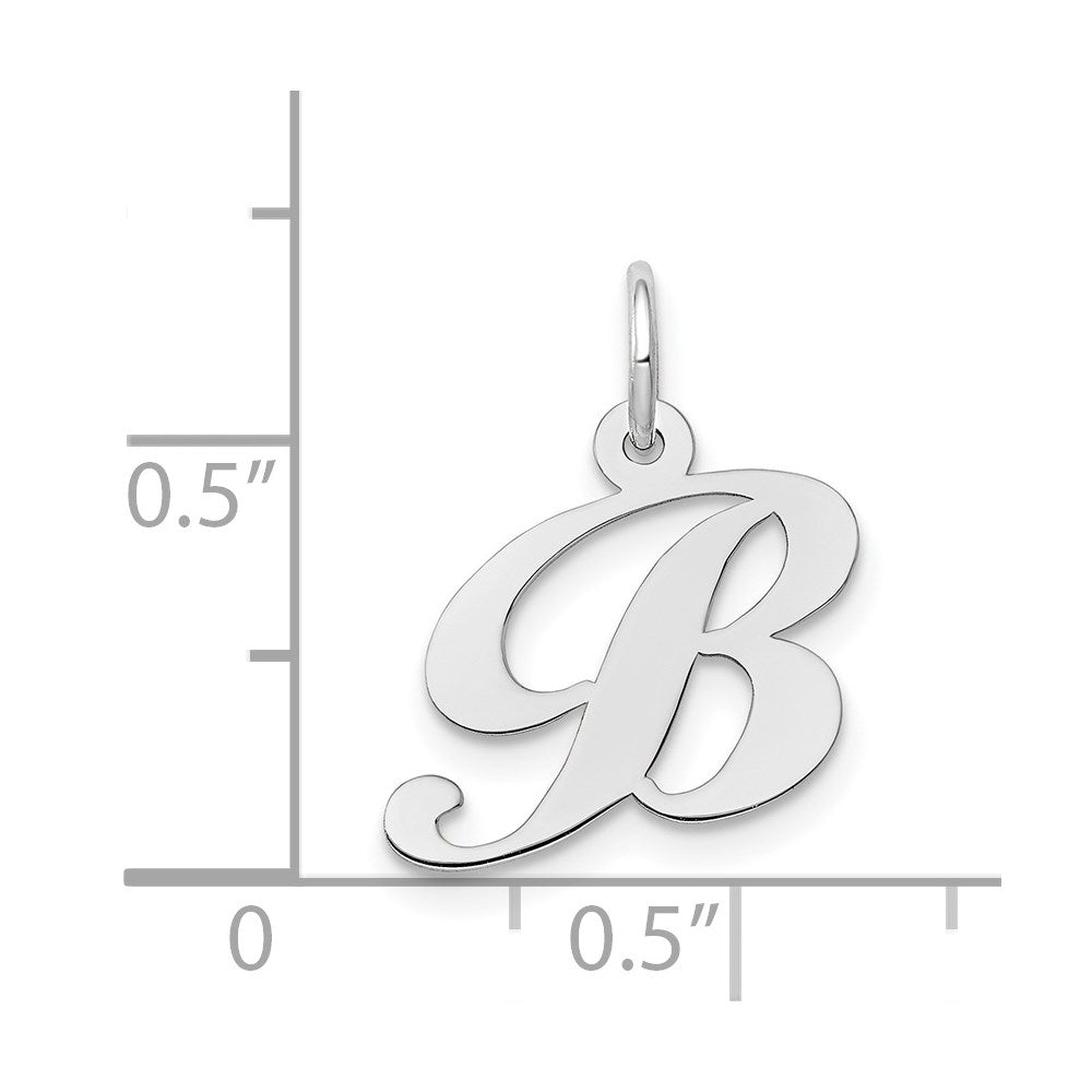 Million Charms 14K White Gold Themed Small Fancy Script Alphabet Letter Initial B Charm