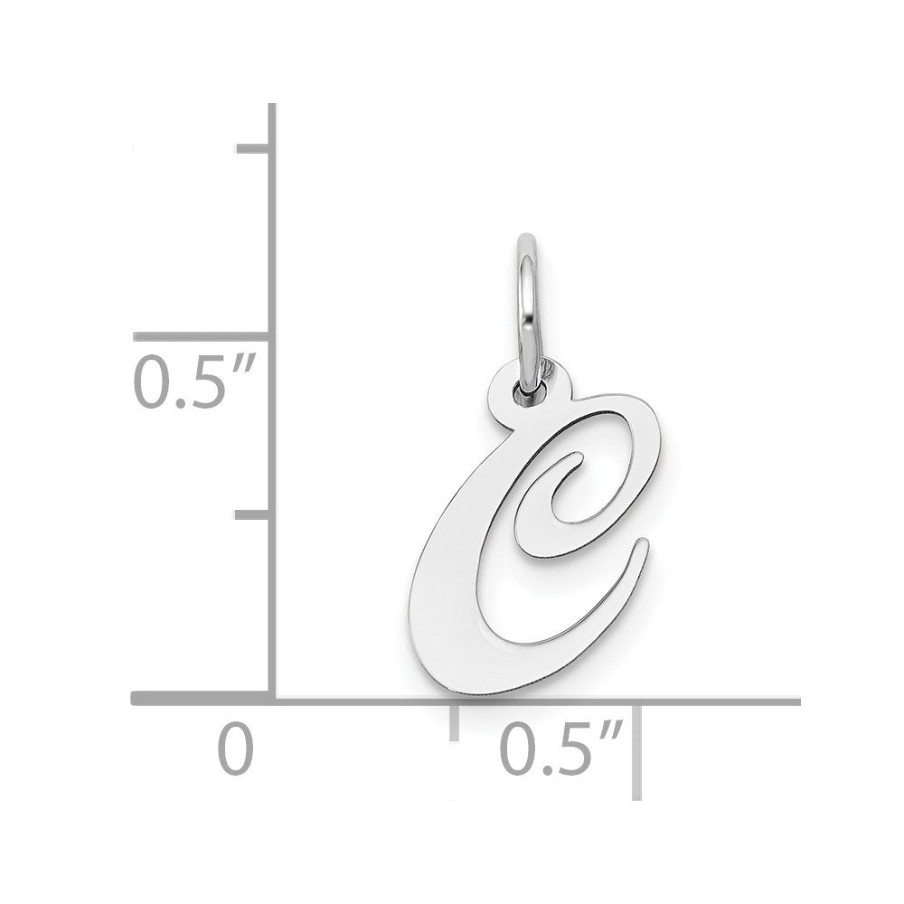 Million Charms 14K White Gold Themed Small Fancy Script Alphabet Letter Initial C Charm