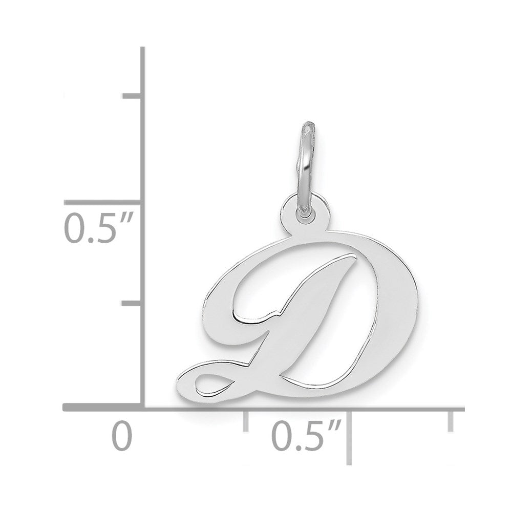 Million Charms 14K White Gold Themed Small Fancy Script Alphabet Letter Initial D Charm
