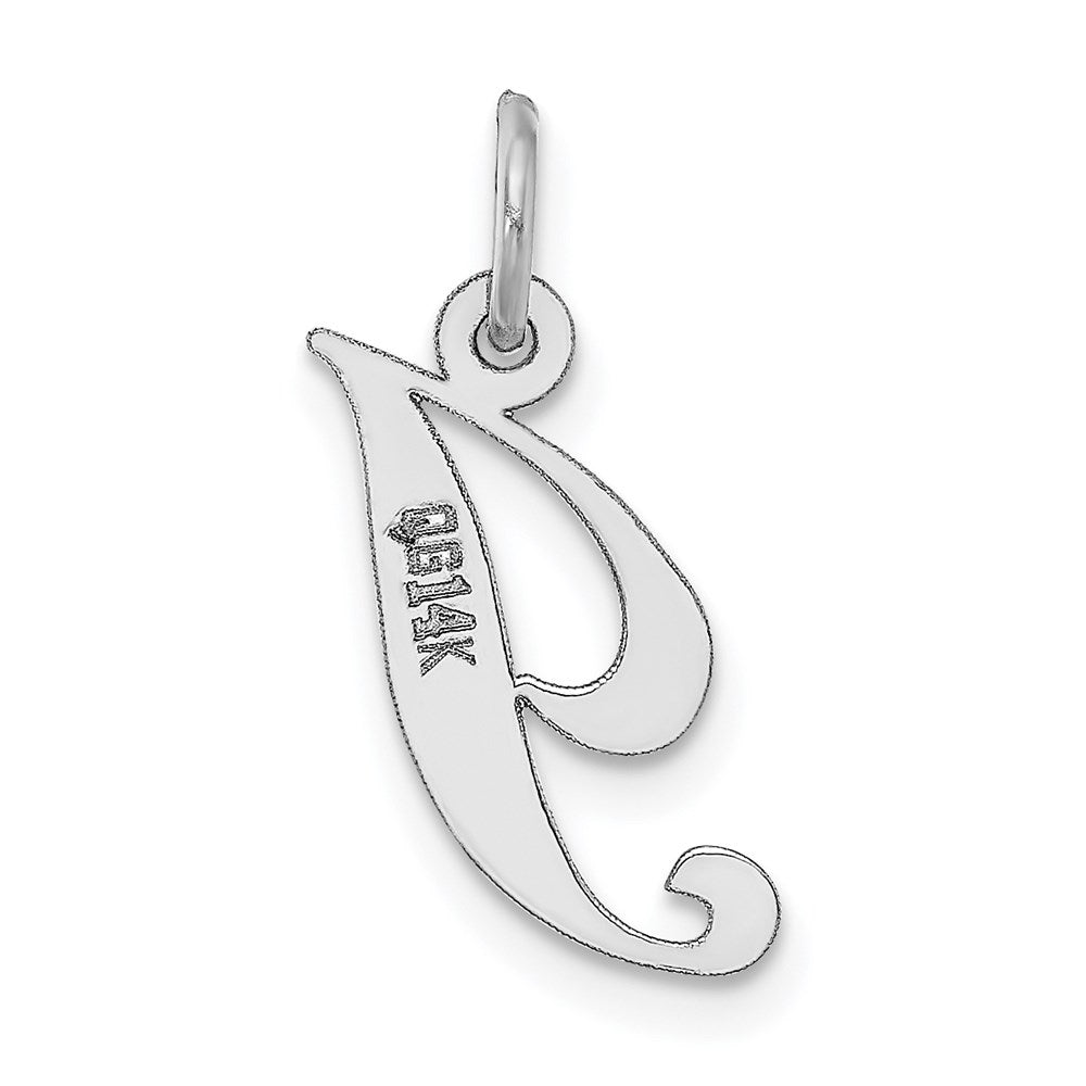 Million Charms 14K White Gold Themed Small Fancy Script Alphabet Letter Initial I Charm