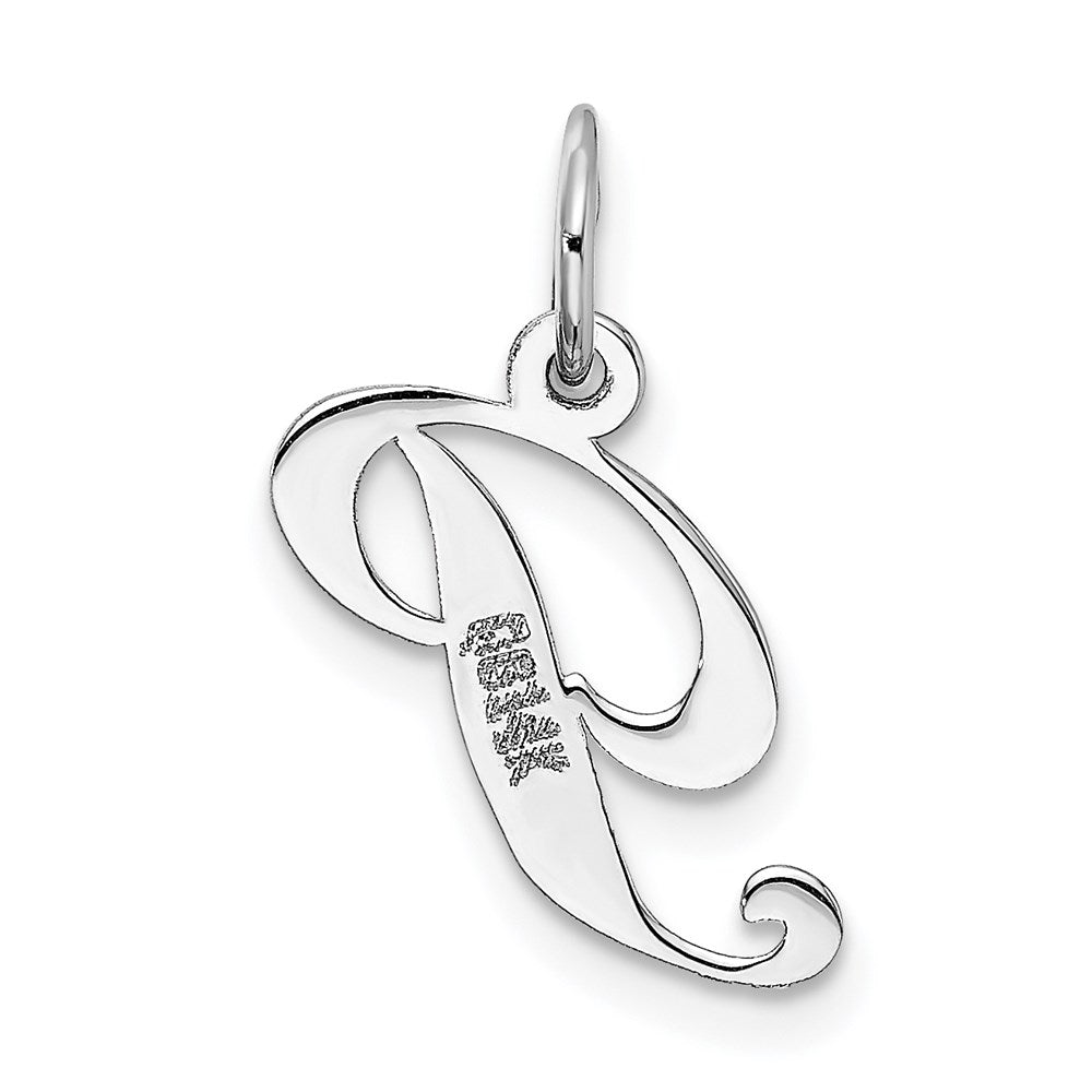 Million Charms 14K White Gold Themed Small Fancy Script Alphabet Letter Initial P Charm