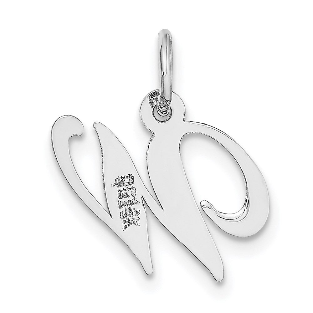 Million Charms 14K White Gold Themed Small Fancy Script Alphabet Letter Initial W Charm
