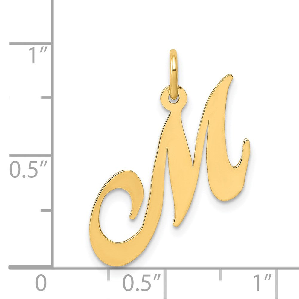 Million Charms 14K Yellow Gold Themed Medium Fancy Script Alphabet Letter Initial M Charm
