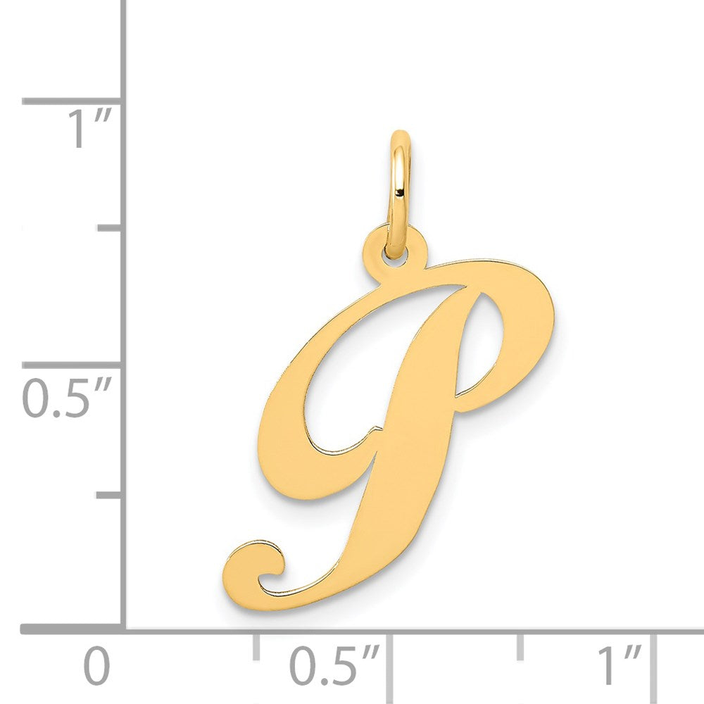 Million Charms 14K Yellow Gold Themed Medium Fancy Script Alphabet Letter Initial P Charm