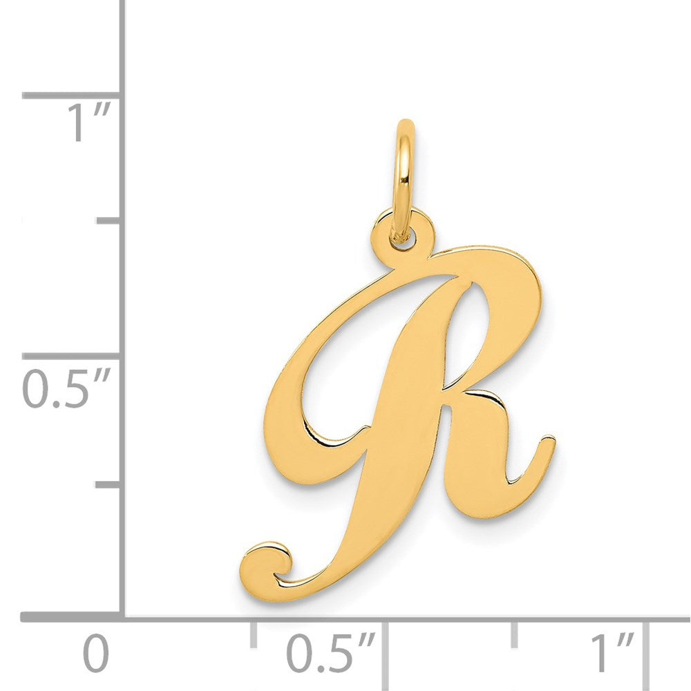 Million Charms 14K Yellow Gold Themed Medium Fancy Script Alphabet Letter Initial R Charm