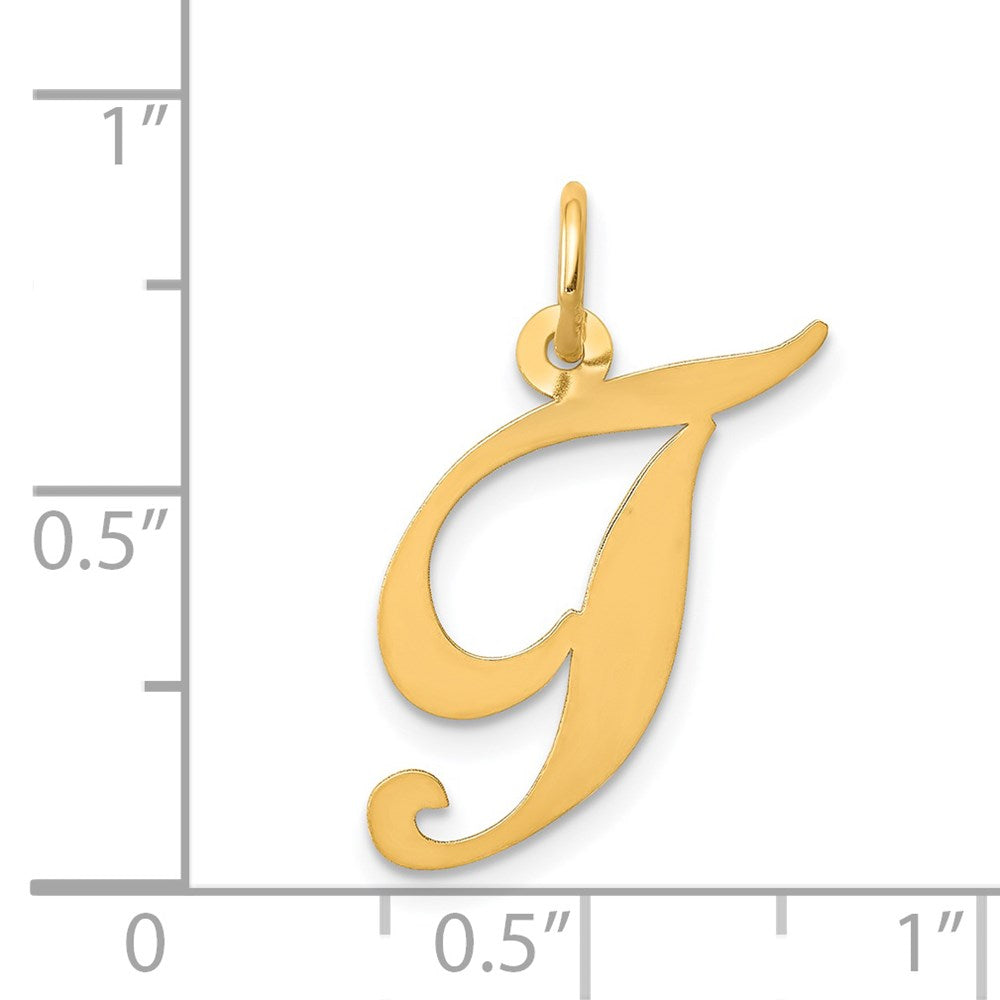 Million Charms 14K Yellow Gold Themed Medium Fancy Script Alphabet Letter Initial T Charm