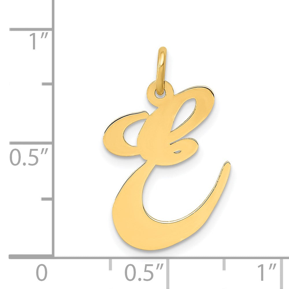 Million Charms 14K Yellow Gold Themed Large Fancy Script Alphabet Letter Initial E Charm