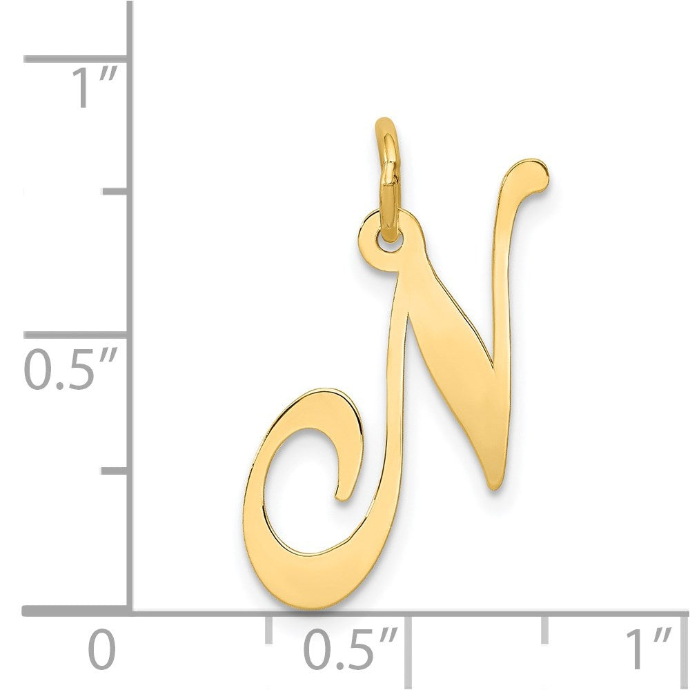 Million Charms 14K Yellow Gold Themed Large Fancy Script Alphabet Letter Initial N Charm