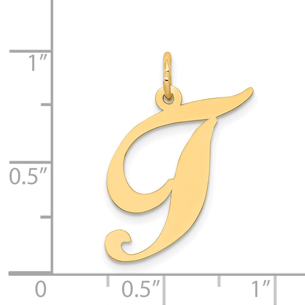 Million Charms 14K Yellow Gold Themed Large Fancy Script Alphabet Letter Initial T Charm