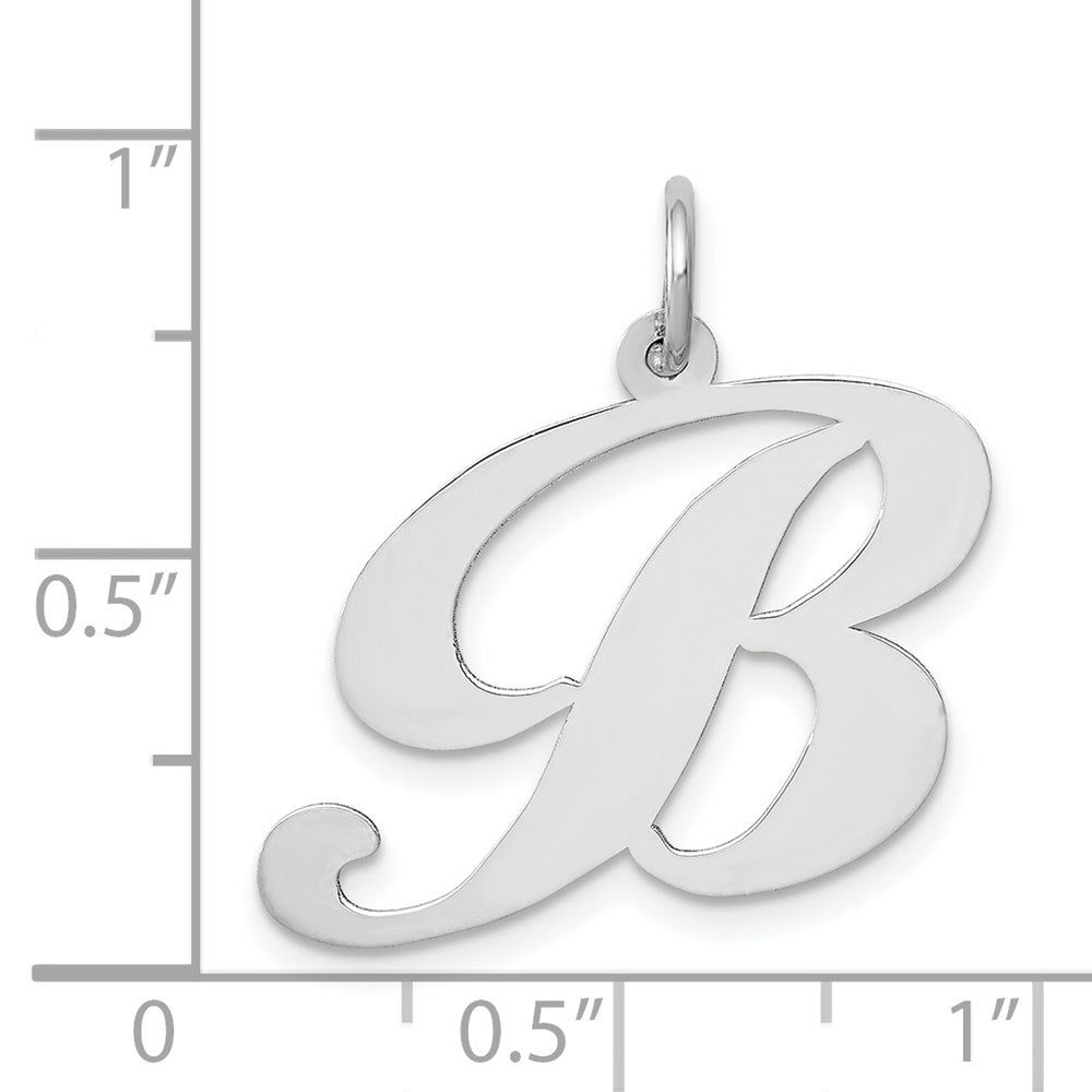 Million Charms 14K White Gold Themed Large Fancy Script Alphabet Letter Initial B Charm