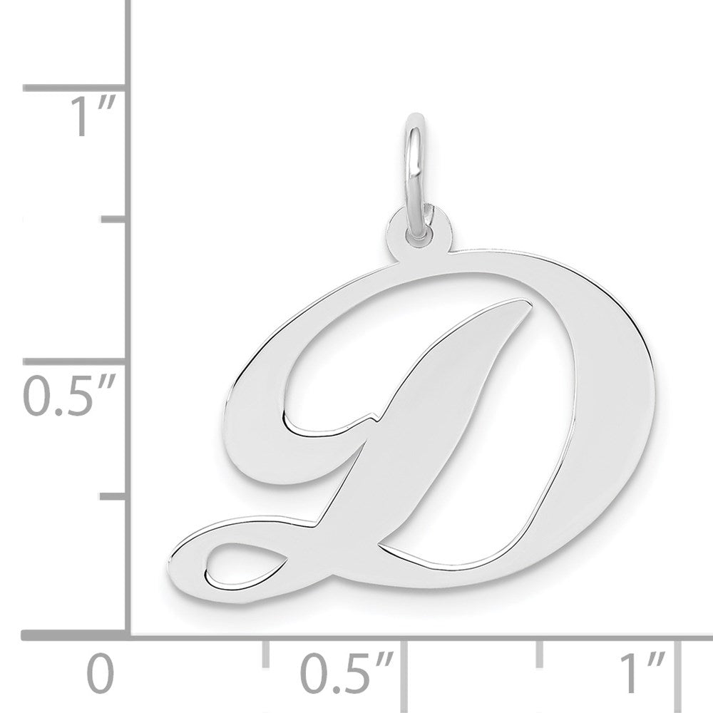 Million Charms 14K White Gold Themed Large Fancy Script Alphabet Letter Initial D Charm