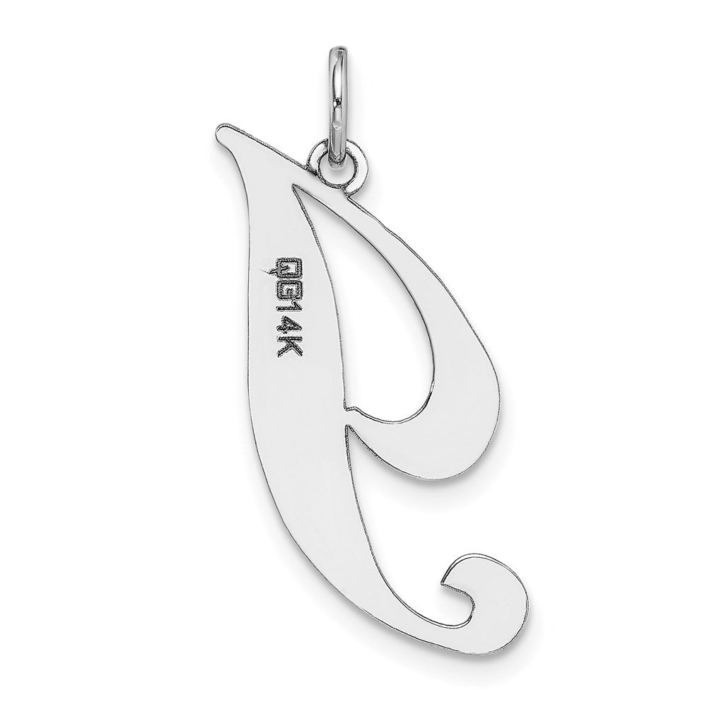 Million Charms 14K White Gold Themed Large Fancy Script Alphabet Letter Initial I Charm
