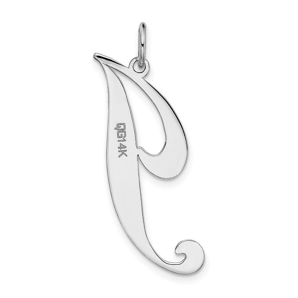 Million Charms 14K White Gold Themed Large Fancy Script Alphabet Letter Initial J Charm