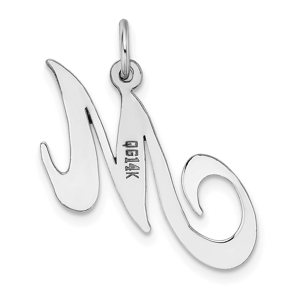 Million Charms 14K White Gold Themed Large Fancy Script Alphabet Letter Initial M Charm