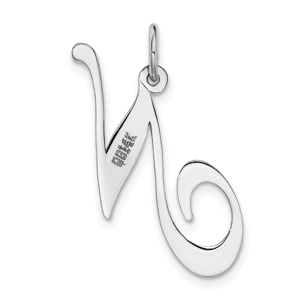 Million Charms 14K White Gold Themed Large Fancy Script Alphabet Letter Initial N Charm