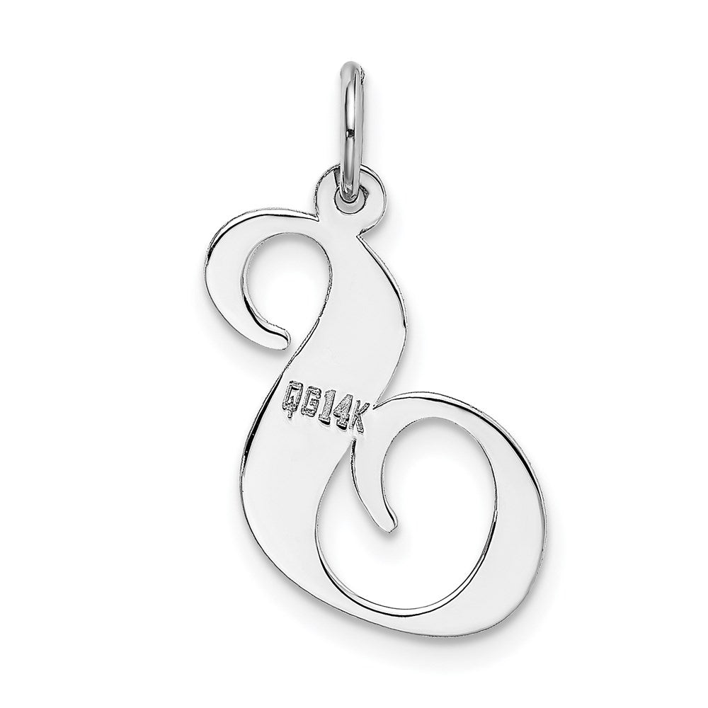 Million Charms 14K White Gold Themed Large Fancy Script Alphabet Letter Initial S Charm