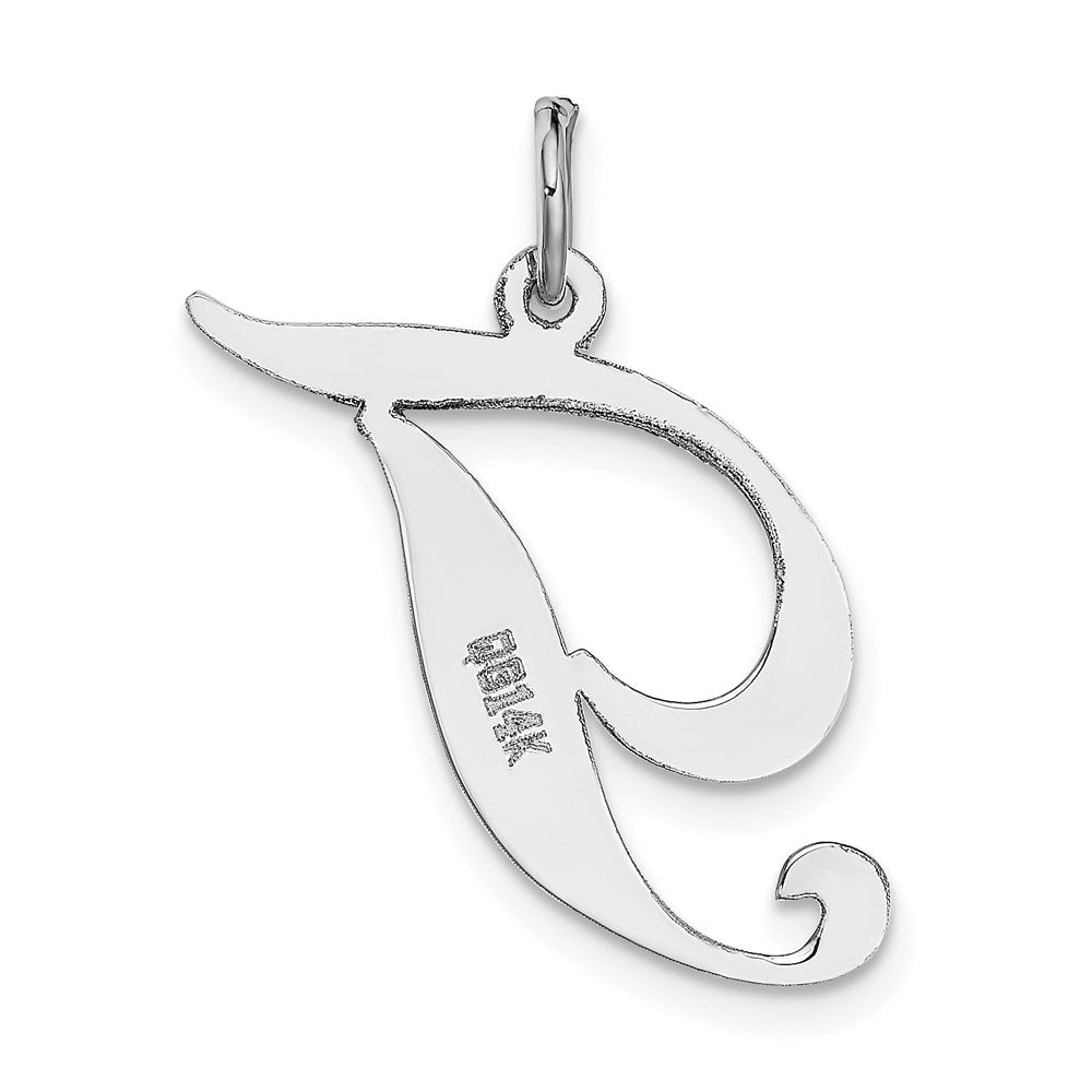 Million Charms 14K White Gold Themed Large Fancy Script Alphabet Letter Initial T Charm