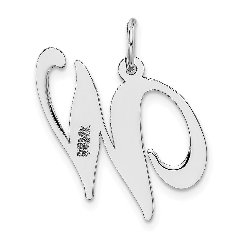 Million Charms 14K White Gold Themed Large Fancy Script Alphabet Letter Initial W Charm