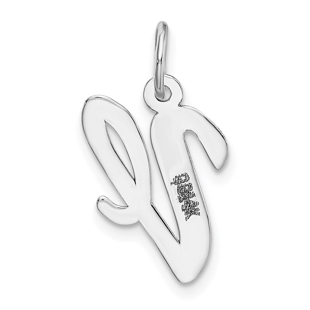 Million Charms 14K White Gold Themed Medium Script Alphabet Letter Initial V Charm