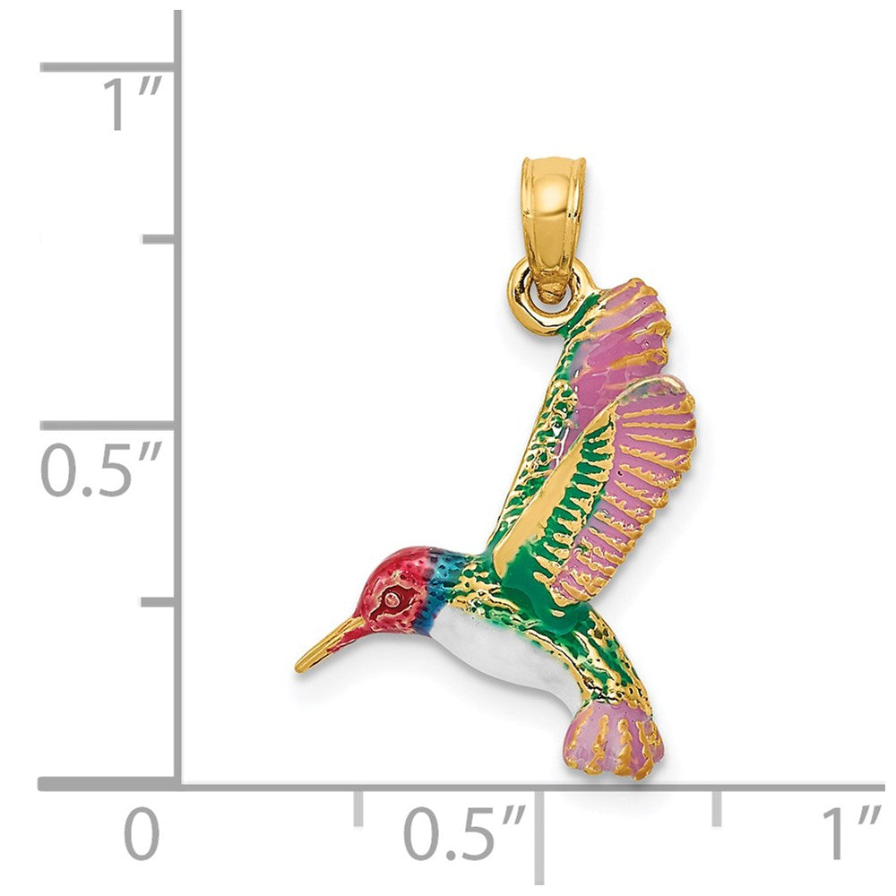 Million Charms 14K Yellow Gold Themed Enameled Hummingbird Pendant