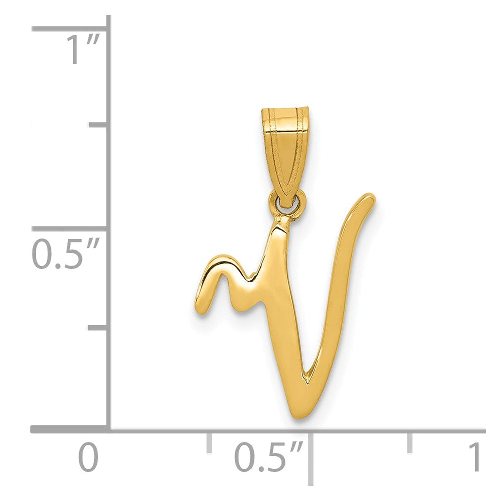 Million Charms 14K Yellow Gold Themed V Script Alphabet Letter Initial Pendant