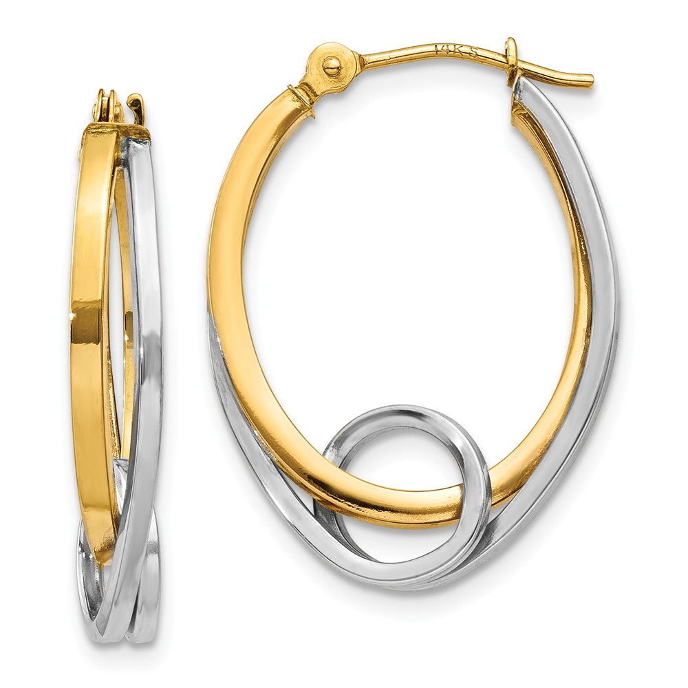 Million Charms 14k Two-tone Oval Hoops with Loop Earrings, 14mm x 5mm