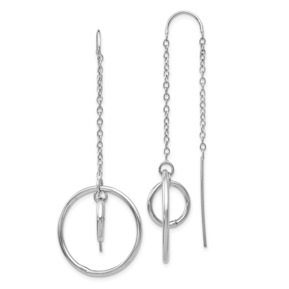 Million Charms 14k White Gold Double Circle Threader Earrings, 45mm x 20mm