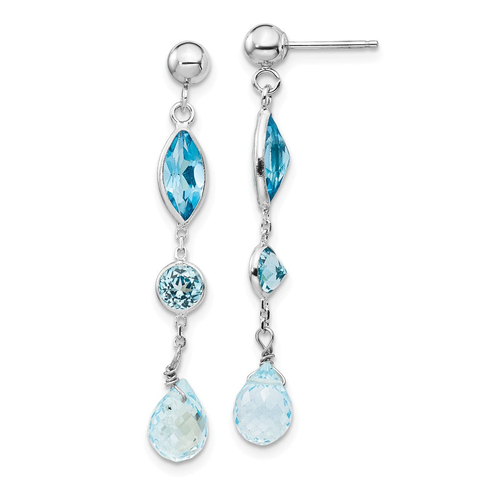 Million Charms 14k White Gold Blue Topaz Post Earrings, 41mm x 5mm