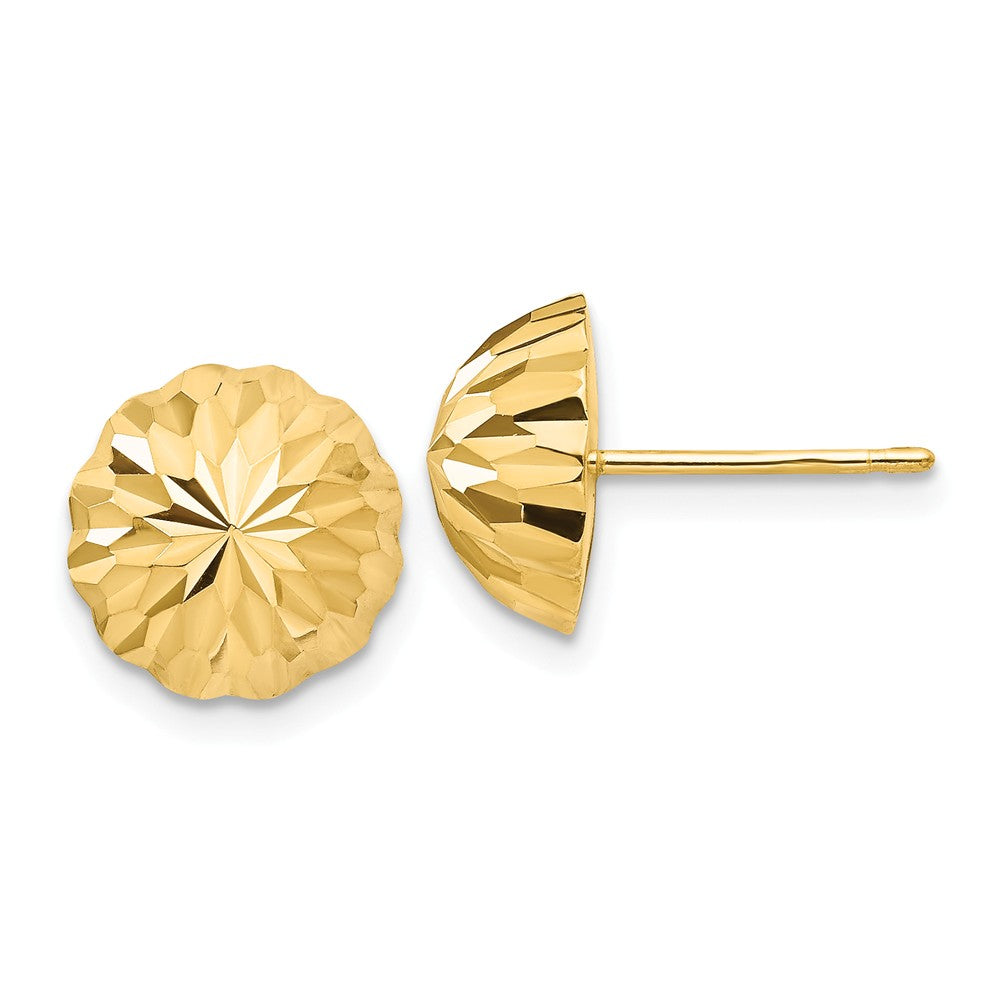 Million Charms 14k Yellow Gold Gold Diamond-cut 10mm Domed Post Earrings, 9.5mm x 9.5mm