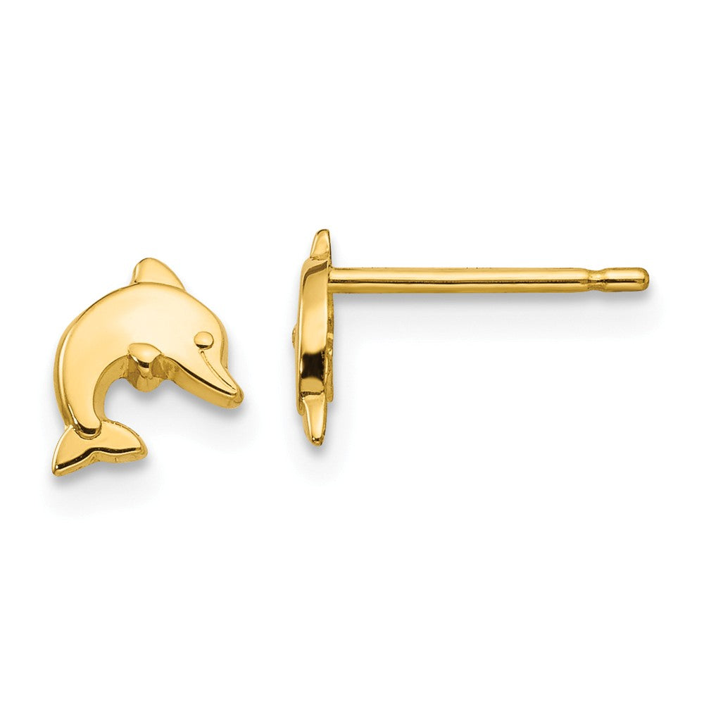 Million Charms 14k Yellow Gold Polished Dolphin Post Earrings, 7mm x 6mm