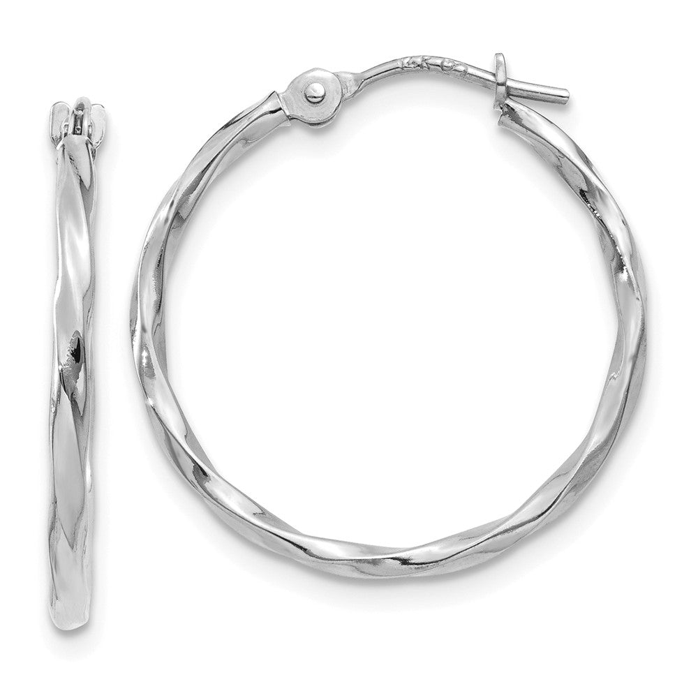 Million Charms 14k White Gold Polished Twisted Hoops, 18.9mm x 19.2mm