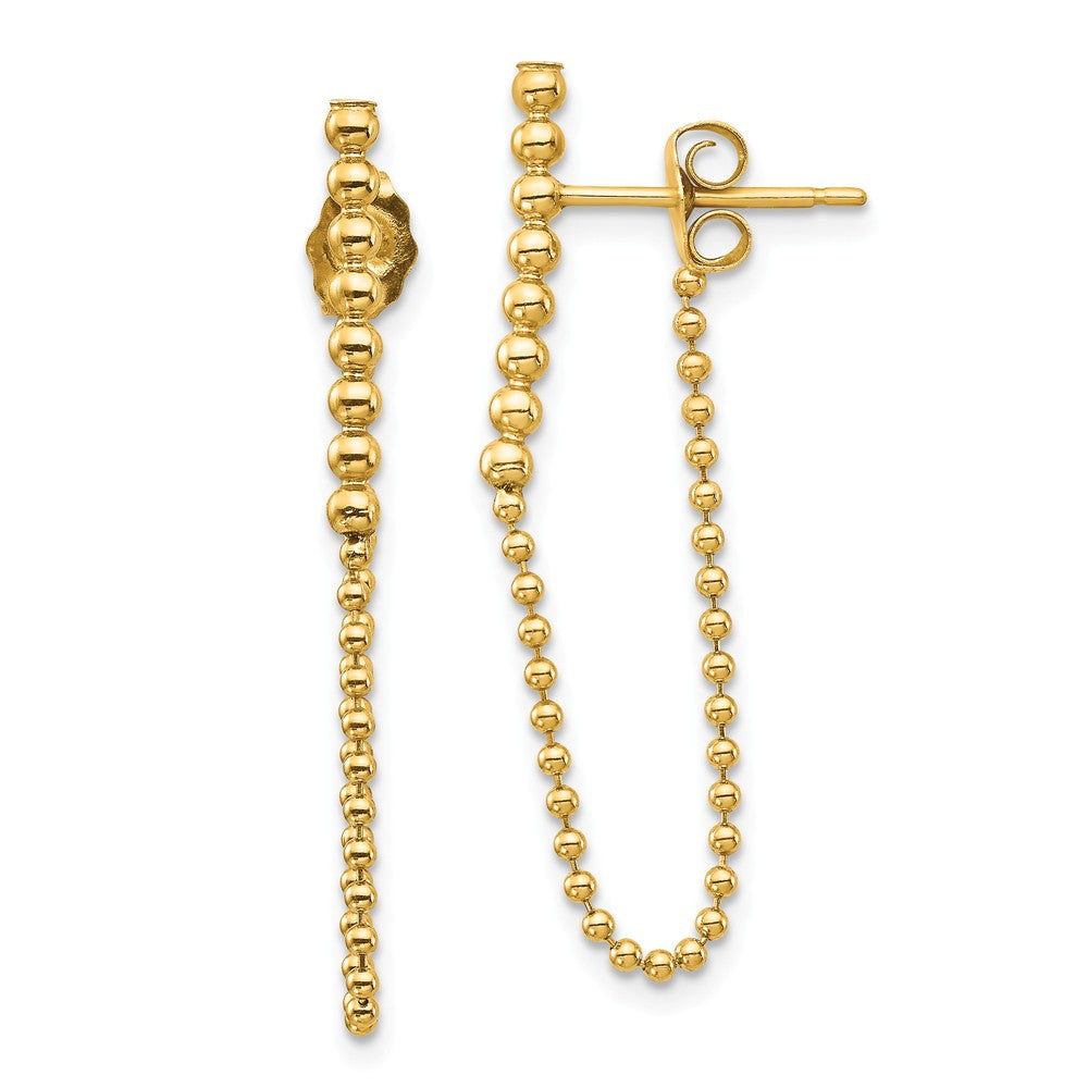 Million Charms 14k Yellow Gold Beaded Chain Front/Back Dangle Earrings,