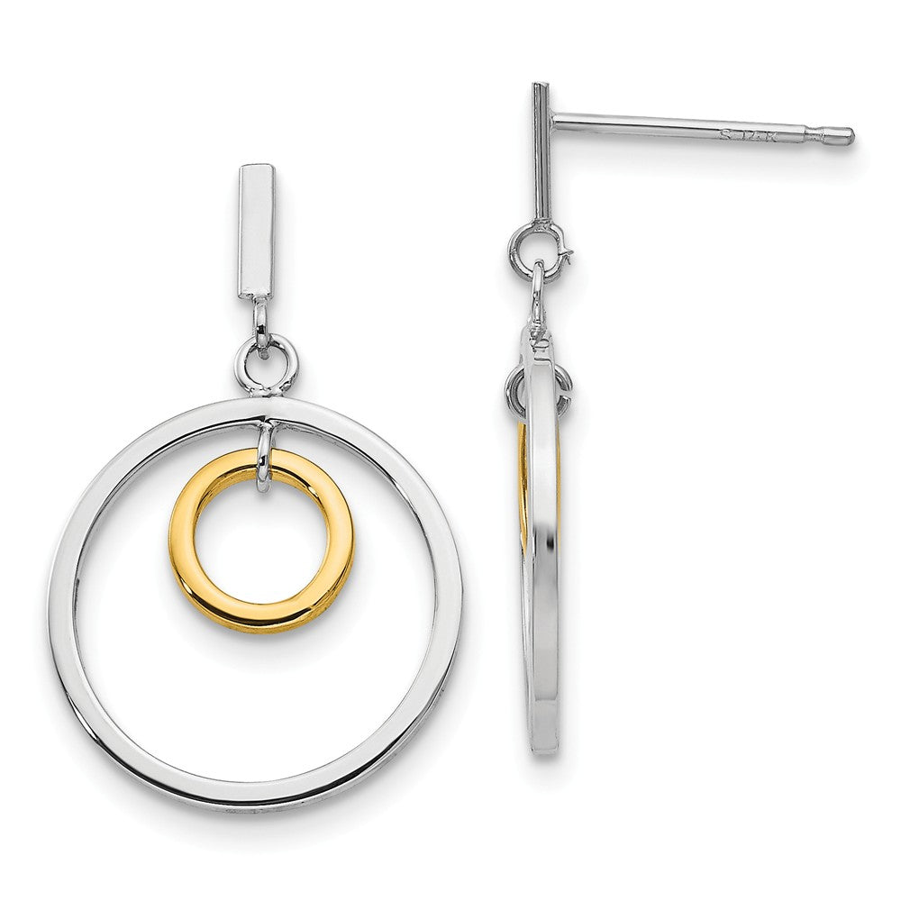 Million Charms 14k Two-tone Double Circle Dangle Earrings, 24mm x 15mm