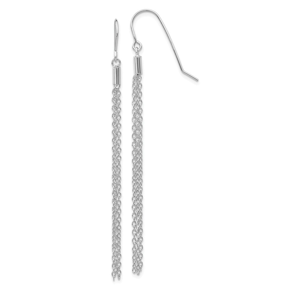 Million Charms 14k White Gold Diamond-cut Chain Wire Earrings, 69mm x 3mm