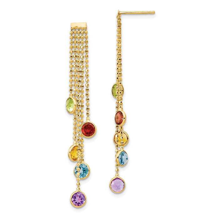 Million Charms 14k Yellow Gold Multi-colored Gemstone Dangle Earrings, 52mm x 5mm