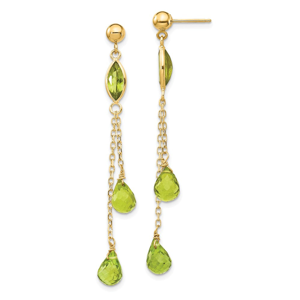 Million Charms 14k Yellow Gold Peridot Dangle Earrings, 52mm x 6mm