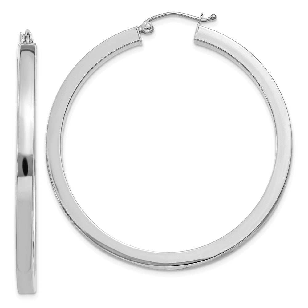 Million Charms 14k White Gold 3mm Polished Square Tube Hoop Earrings, 45mm x 3mm