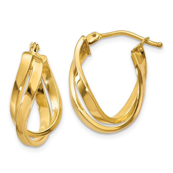 Million Charms 14k Yellow Gold Twisted Hoop Earrings, 21mm x 8mm