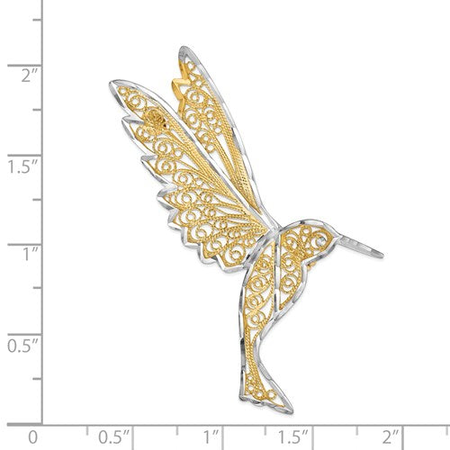 14k Yellow Gold & Rhodium Diamond-Cut Filigree Hummingbird Pin